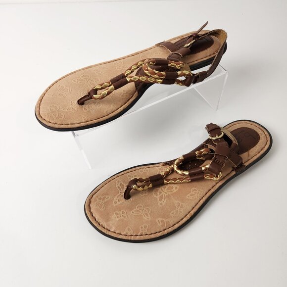 Born Concept Sandals Womens 8M Brown Slingback Braided Strap Butterflies BOC - Picture 1 of 12